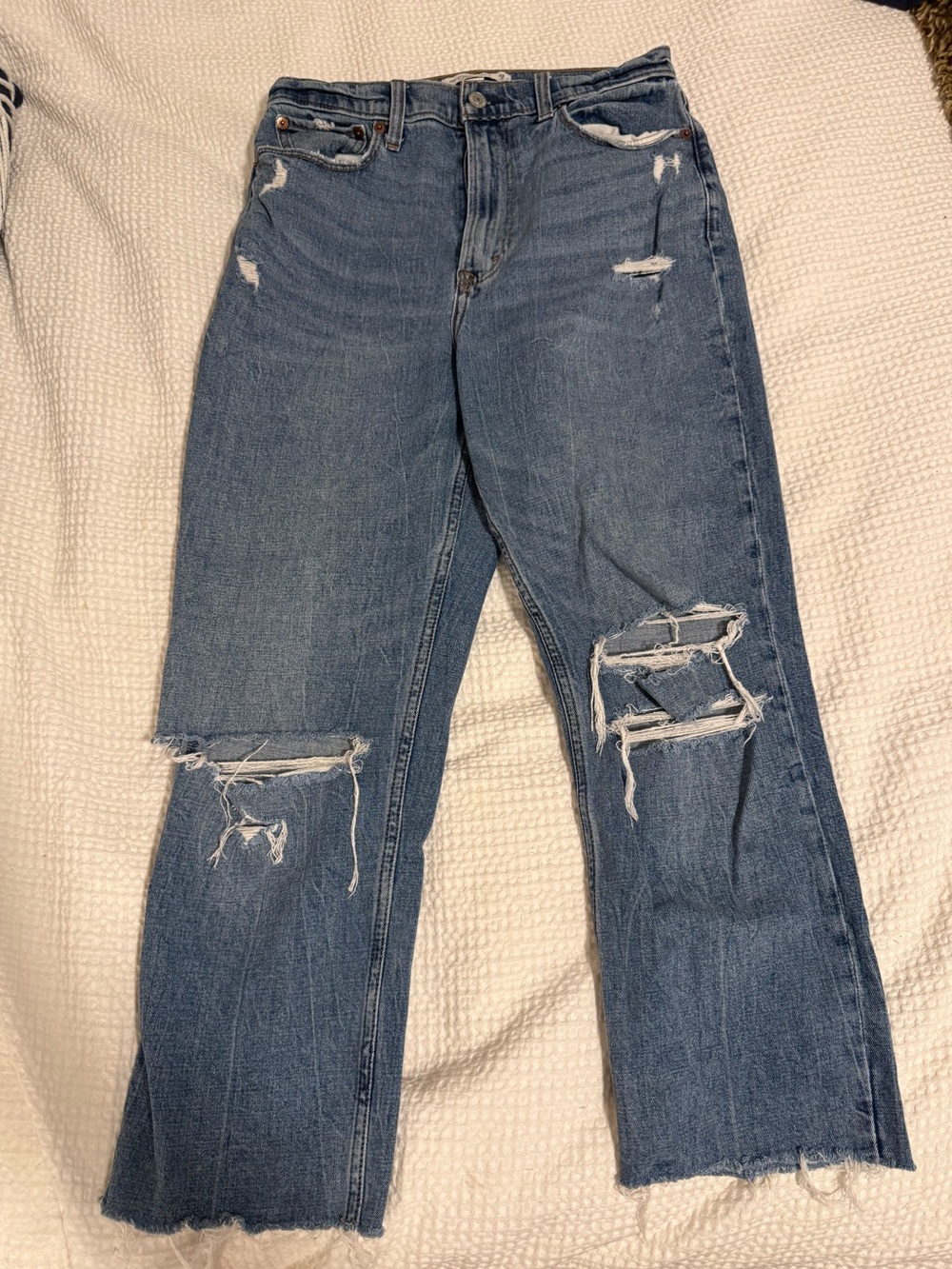Abercrombie & Fitch Distressed Blue Straight-Leg Jeans Curvy Love